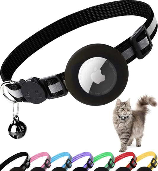 ATUBAN Airtag Cat Collar Breakaway, Reflective Kitten Collar with Apple Air Tag Holder and Bell for Girl Boy Cats, 0.4 Inches