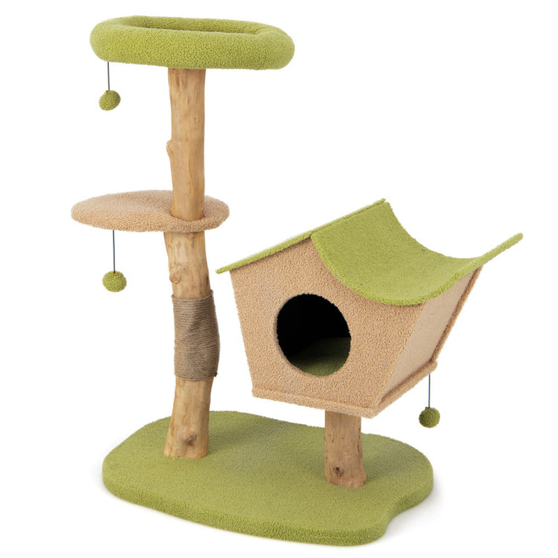 43 Inch Wooden Cat Tree with Padded Top Perch