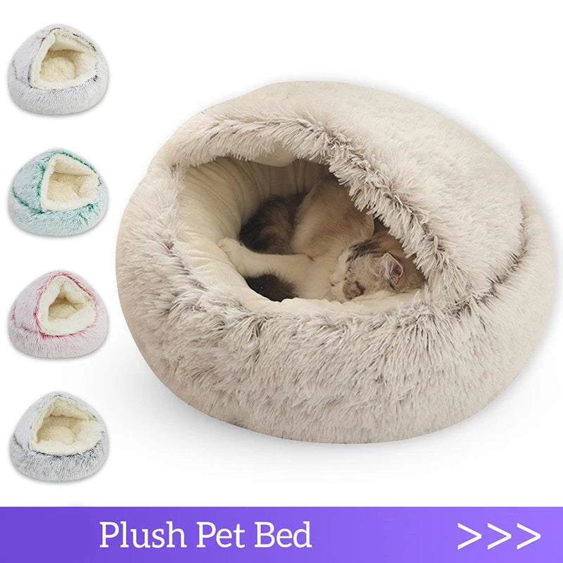 Cat Bed Pet Mattress Warm Soft Plush Pet Bed with Cover round Cat Dog Sleeping Nest Cave for Small Dogs Kitten