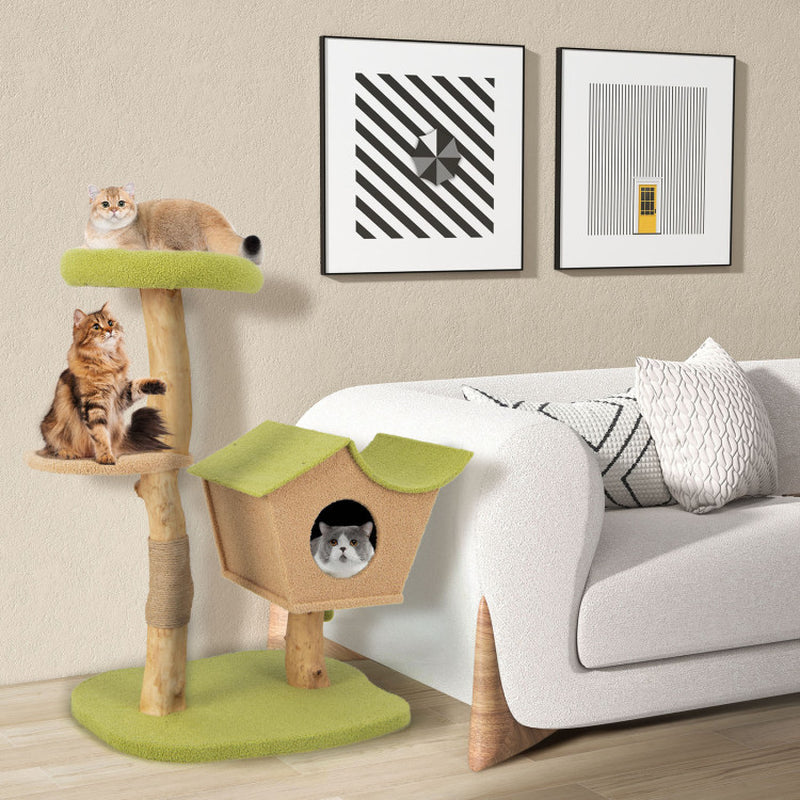 43 Inch Wooden Cat Tree with Padded Top Perch