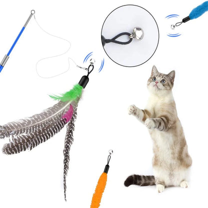 Cat Feather Toys, 10PCS Cat Toys with Super Suction Cup, Detachable 2PCS Cat Wand Toys & 6PCS Replacement Teaser Refills with Bell, Interactive Cat Toy for Indoor Cat Accessories