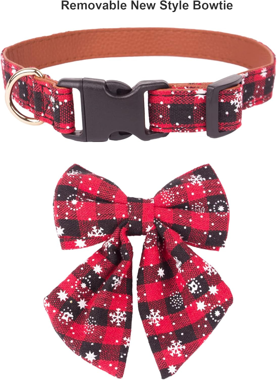 2 Pack Christmas Dog Collar with Bow Tie, Classic Plaid Red Green Dog Collars with Removable Bowtie Christmas Collars for Large Dogs Pets (Large, Christmas Bow-2)